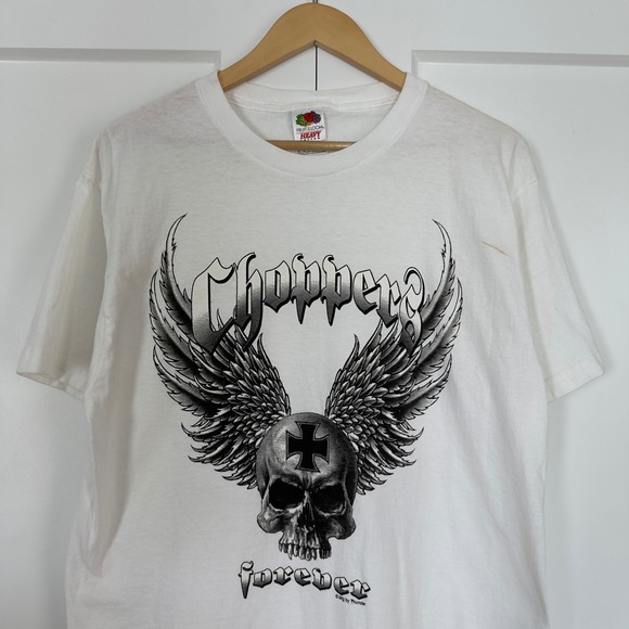 Fruit of the Loom Other - Mens Vintage Choppers Skull and Cross Graphic T-Shirt Large White Size Large
